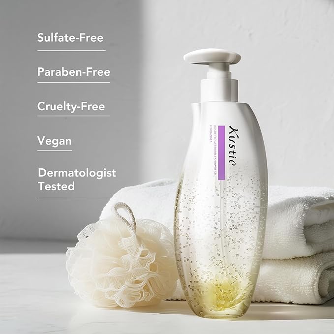 Kustie Floral Bubble Body Wash with Real Hydrangea – Perfumed Shower Gel with 8 Flower Extracts, Panthenol & VivaScentz – Hydrating, Gentle for Sensitive Skin, 16.9 Fl Oz