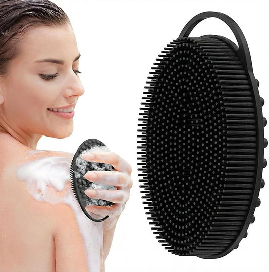 Silicone Body Scrubber, Exfoliating Loofah Alternative for Women Men, Soft Silicone Body Shower, 2 in 1 Bath and Shampoo Brush for Sensitive Skin, Back,Showering,Brush Exfoliator (Black)