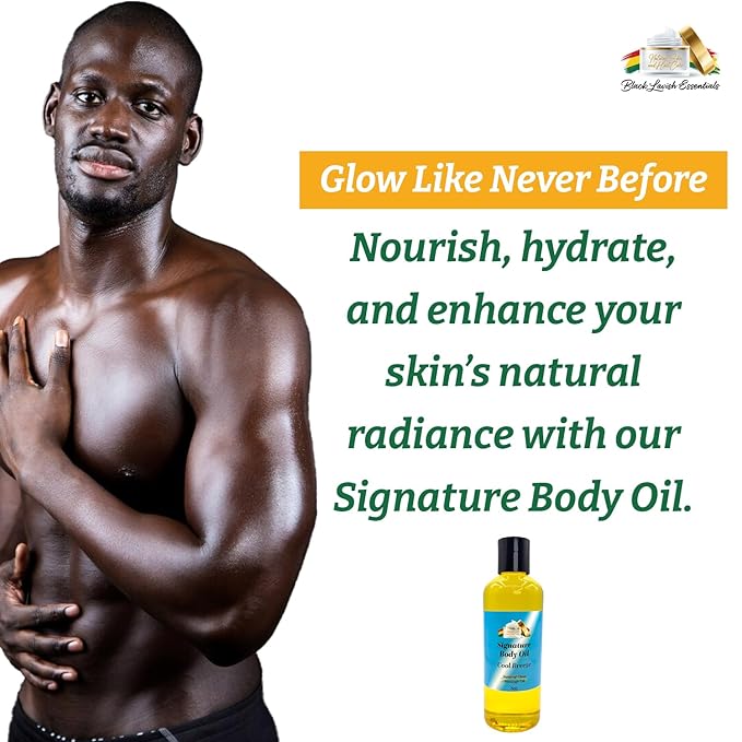 Signature Body Oil, Natural Glow Massage Oil for Soft Rejuvenated Skin, Vitamin E, Natural Oil for Dry Skin Moisturization (Men's Cool Breeze, 8 oz)