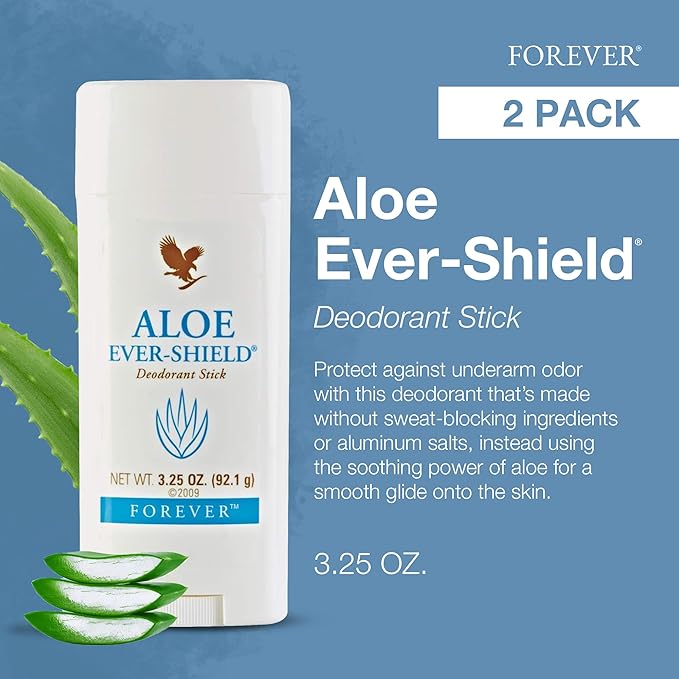 Forever Living - Aloe Ever-Shield - Aluminum-Free Deodorant with Soothing Aloe for Sensitive Skin - 3.25 oz Stick (Pack of 2)
