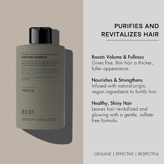PREVIA Purifying Shampoo for Scalp Health | Purifying & Detoxifying | Nourishing Formula | Vegan & Sulfate-Free | 11.49 oz