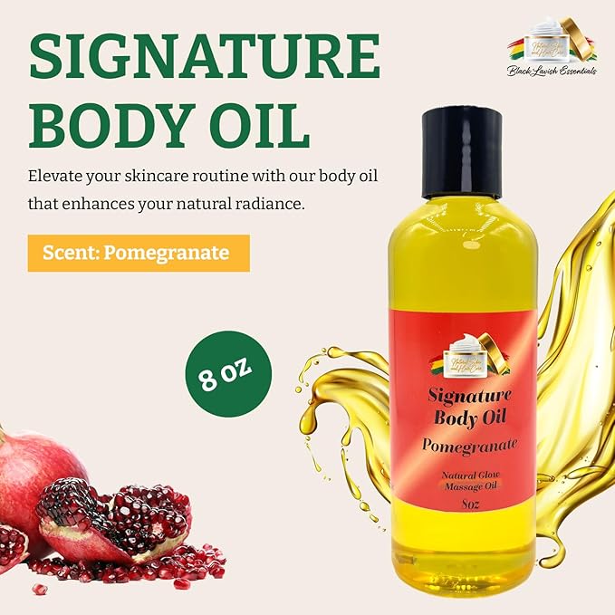 Pomegranate Signature Body Oil, Natural Glow Massage Oil for Soft Rejuvenated Skin, Vitamin E, Natural Oil for Dry Skin Moisturization (Pomegranate, 8 oz)