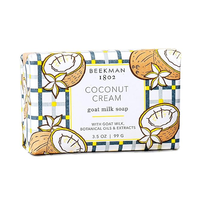 Beekman 1802 Coconut Cream Palm-Sized Bar Soap - Scented - 3.5 oz - Cleanses, Nourishes & Hydrates - Certified Microbiome Friendly - No Irritation - Good for Sensitive Skin