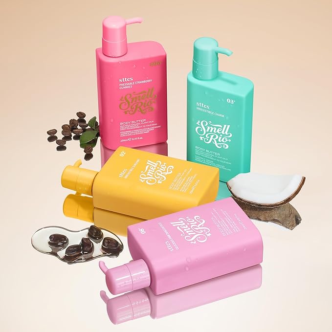 Sttes Body Butter 02# (Irresistible Sunshine) – 250ml Pistachio, Almond, Vanilla & Salted Caramel Scent – Fast-Absorbing Firming Body Cream with Coconut & Jojoba Oils, Caffeine