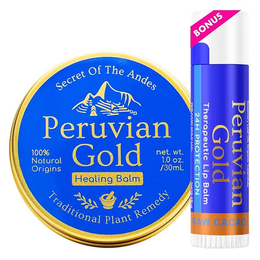 Llama Mama Peruvian Gold | Organic All Purpose Healing Balm | Scars, Eczema, Facial Moisturizer Cream, Dry Skin, Hair, Sun Burns | (1 Fl Oz) | BONUS Lip Balm | All Organic Fair Trade Ingredients
