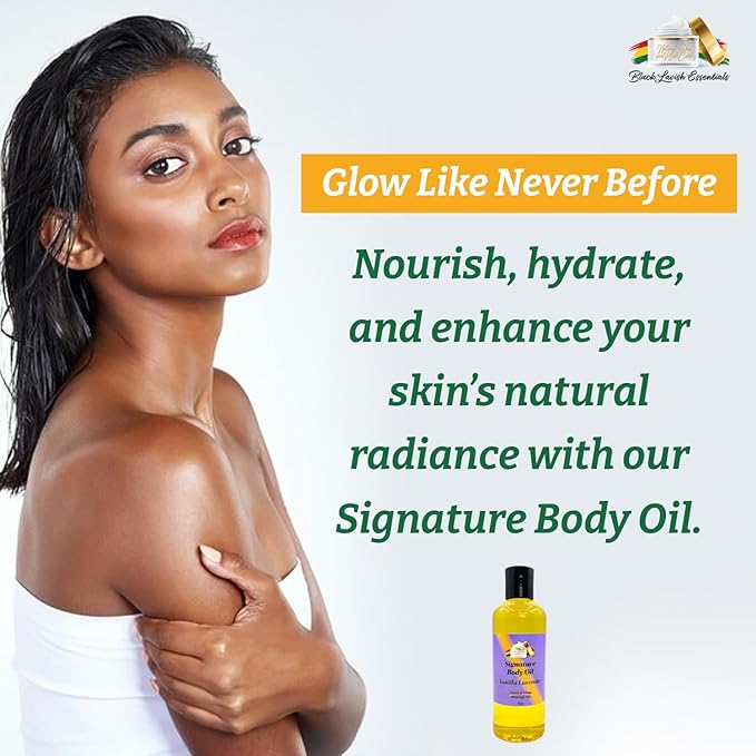 Vanilla Lavender Signature Body Oil, Natural Glow Massage Oil for Soft Rejuvenated Skin, Vitamin E, Natural Oil for Dry Skin Moisturization (Vanilla Lavender, 8oz)