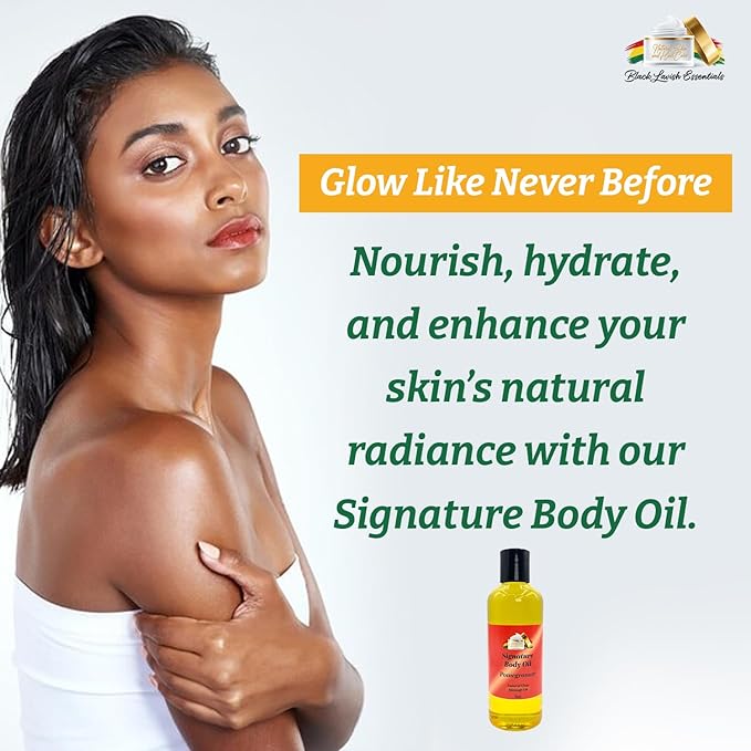 Pomegranate Signature Body Oil, Natural Glow Massage Oil for Soft Rejuvenated Skin, Vitamin E, Natural Oil for Dry Skin Moisturization (Pomegranate, 8 oz)