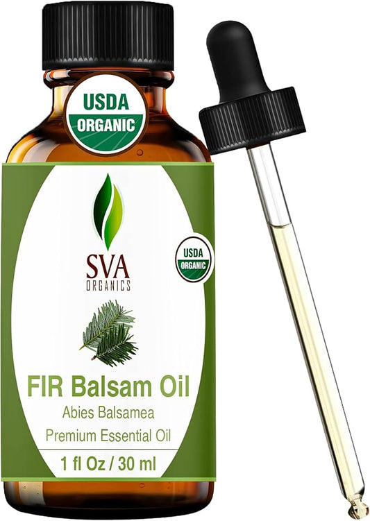 SVA Fir Balsam Essential Oil Organic – 1 Fl Oz – 100% Natural Organic Fir Oil - for Diffuser, Hair Care, Face, Skin Care, Aromatherapy, Scalp and Body Massage, Soap and Candle Making – with Dropper