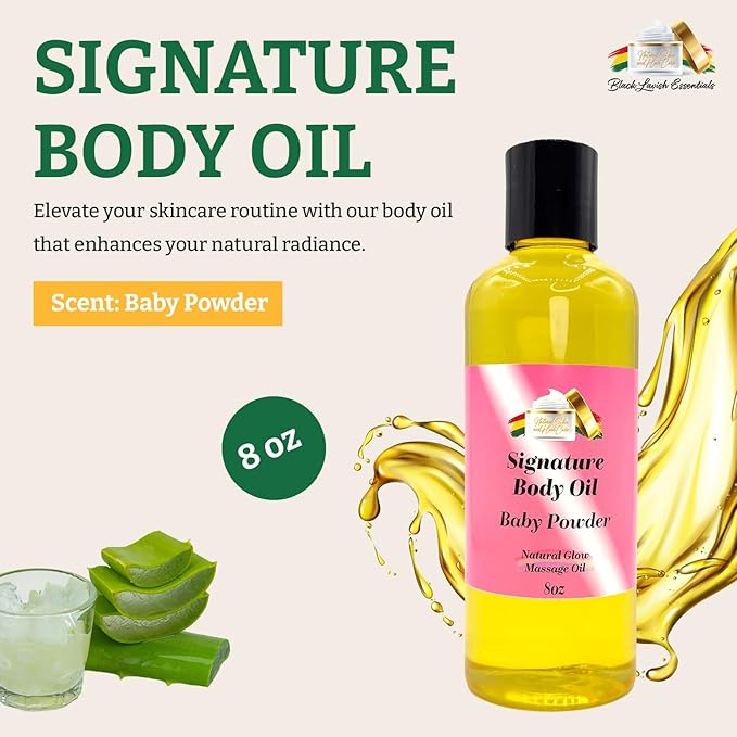 Baby Powder Signature Body Oil, Natural Glow Massage Oil for Soft Rejuvenated Skin, Vitamin E, Natural Oil for Dry Skin Moisturization (Baby Powder, 8 oz)