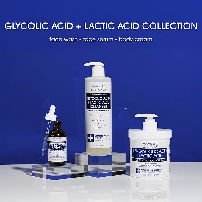 Advanced Clinicals Glycolic Acid Exfoliating Face Wash For Women & Men | Lactic Acid & Salicylic Acid Facial Cleanser | Glycerin Gel Gleanser Helps Gently Exfoliate & Cleanse Dirt & Oil, 11.75 Fl Oz