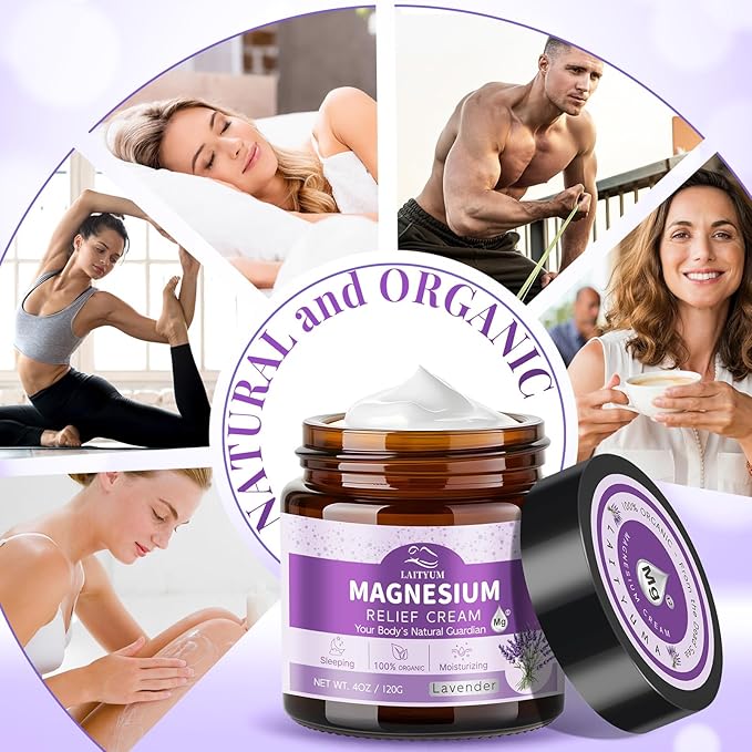 Magnesium Body Lotion - Magnesium Cream [NATURAL & ORGANIC] Lavender Magnesium Lotion for Sleep,Muscle Pain, Leg Cramps, Topical Magnesium Balm with Shea Butter, Coconut Oil, Vitamin E, Safe for Kids