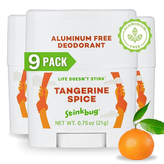 Stinkbug Naturals Organic Aluminum Free Travel Size Deodorant Stick with Tangerine Spice, Coconut Oil, Paraben Free, Sensitive Skin Deodorant, 0.75 Ounce Pack of 9