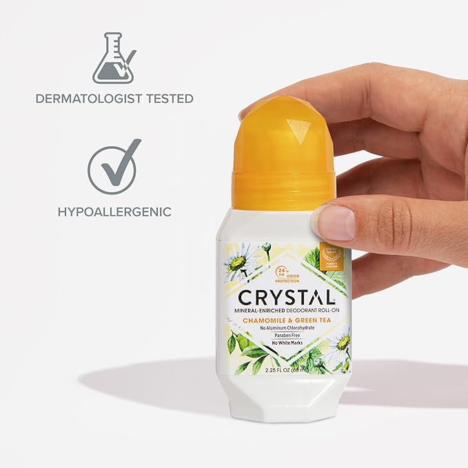 Crystal Deodorant - Mineral Roll on Vegan Deodorant for Women and Men, Chamomile & Green Tea - 2.25 fl. oz. (15 Pack) (Packaging May Vary)