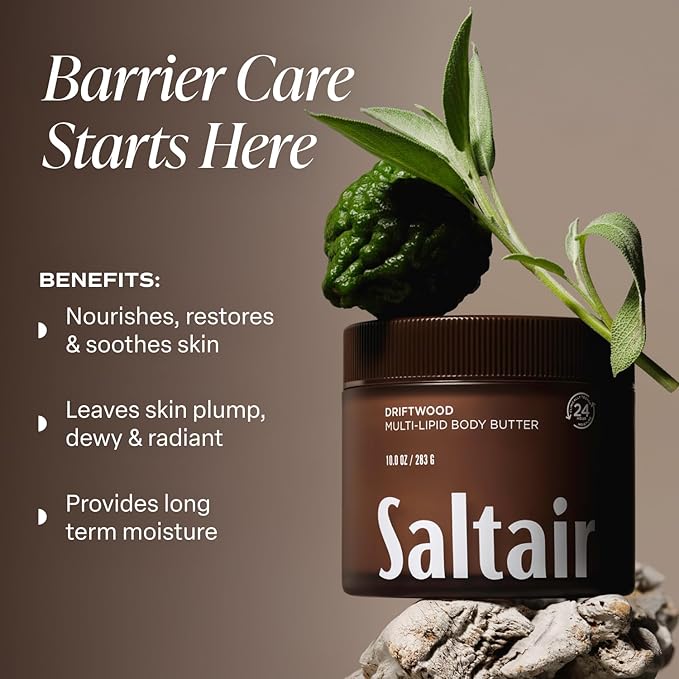 Saltair Multi-Lipid Body Butter - Rich, Nourishing Hydrating Body Cream with Ceramide Complex, Coconut Oil, Shea Butter, and Sea Buckthorn. Moisturizing Dry Skin Care. 10oz Jar - Driftwood