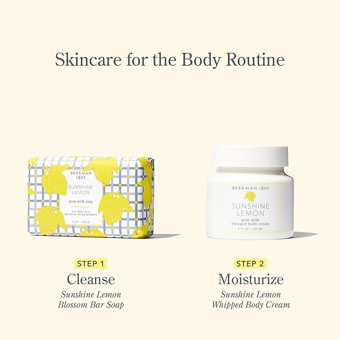 Beekman 1802 Goat Milk Body Soap Bar 3-Piece Set, Sunshine Lemon - Scented - 3.5 oz - Nourishes, Moisturizes & Hydrates - 100% Vegetable Soap with Lactic Acid - Good for Sensitive Skin - Cruelty Free