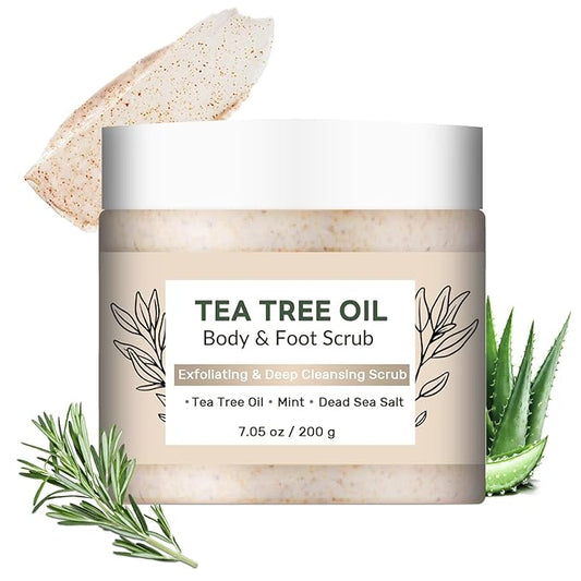 Tea Tree Body & Foot Scrub 7.05oz - Exfoliating & Deep Cleansing Scrub with Natural Tea Tree Oil, Mint & Dead Sea Salt - Refreshing Skin Care for Men & Women - Smooth & Revitalizing Body Scrub