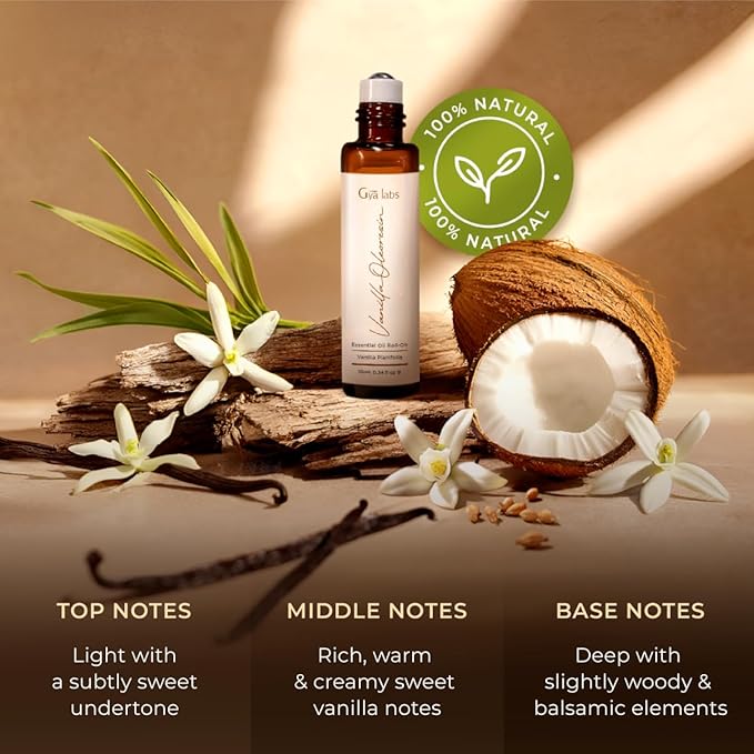 Gya Labs Vanilla Essential Oil Roll on for Skin - Self Care Roller Aromatherapy, Alcohol Free, Travel Size - 0.34 Fl Oz - 100% Pure Natural Vanilla Perfume Oil for Women