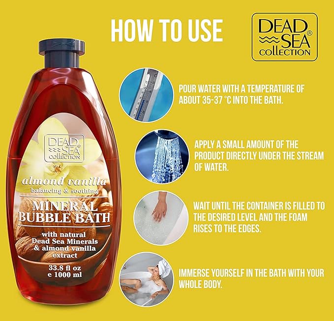 Dead Sea Collection Bubble Bath for Women and Men - with Almond Vanilla and Pure Minerals - Nourishing and Moisturizing Skin - 33.8 Fl. Oz