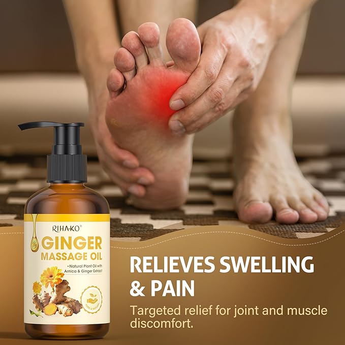 Ginger Oil,Ginger Massage Oil with Arnica for Lymphatic Drainage, Belly Drainage & Sore Muscle Relief,Natural Body Oil for Skin, Warming Spa Massage & Relaxation Therapy