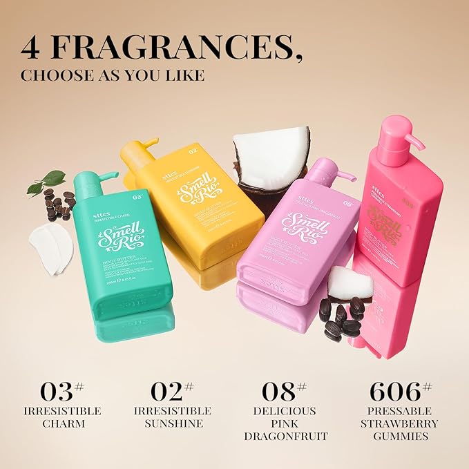 Sttes Body Butter 02# (Irresistible Sunshine) – 250ml Pistachio, Almond, Vanilla & Salted Caramel Scent – Fast-Absorbing Firming Body Cream with Coconut & Jojoba Oils, Caffeine