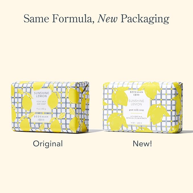 Beekman 1802 Goat Milk Body Soap Bar 3-Piece Set, Sunshine Lemon - Scented - 3.5 oz - Nourishes, Moisturizes & Hydrates - 100% Vegetable Soap with Lactic Acid - Good for Sensitive Skin - Cruelty Free