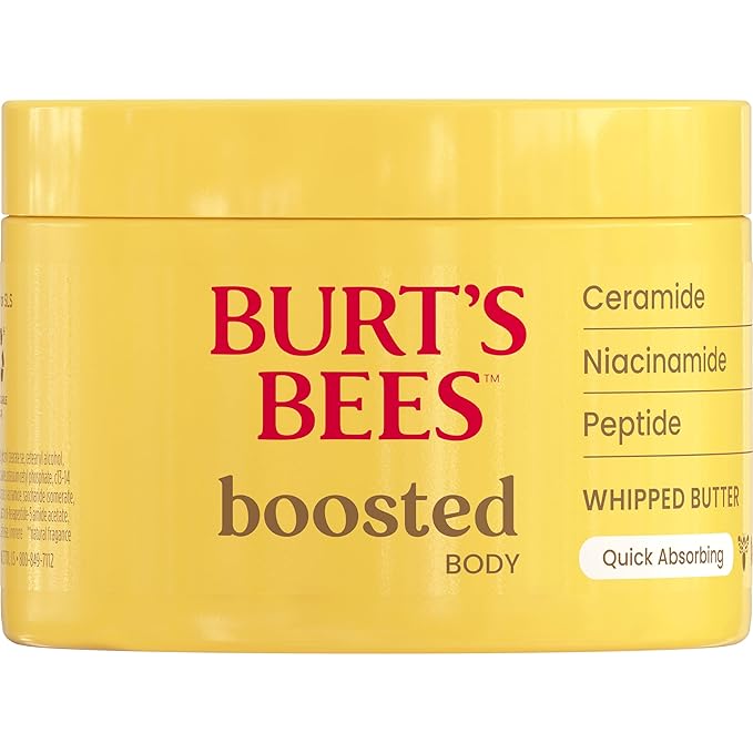 Burt's Bees Boosted Body Whipped Butter With a Ceramide, Niacinamide and Peptide Complex, Quick-Absorbing Body Butter Helps Support Skin Barrier, Tropical Scented, 6.5 oz. Jar