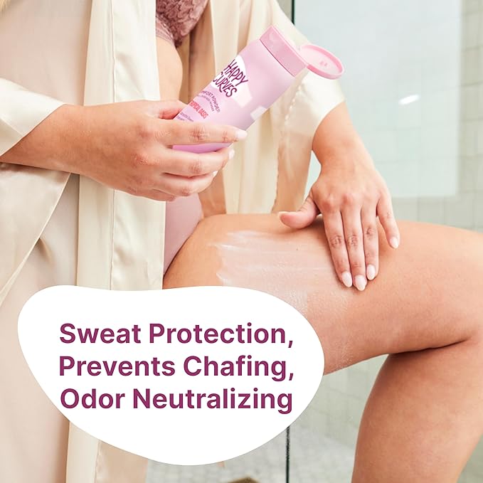 HAPPY CURVES Comfort Powder: Talc Free Anti Chafe Body & Foot Dusting Powder Deodorant to Control Inner Thigh Chafing, Private Areas, and All Over Body for Women (4 Ounce (Pack of 1), Fragrance-Free)