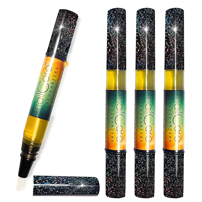 Cuticle Oil Pen for Nails - Nail Strengthener & Growth Nail Oil Serum for Damaged Nails, Hangnails w/Jojoba cuticle oil—Cucumber Melon Fragrance - Holographic Glitter Pens 4-Pack