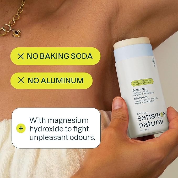 ATTITUDE Baking Soda Free Deodorant for Sensitive Skin with Oatmeal, EWG Verified, Aluminum Free, Plastic-Free, Unscented, 3 Ounces