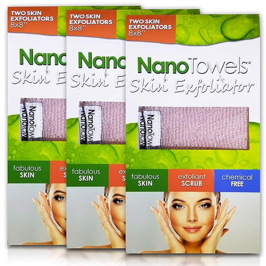 Nano Towels Skin Exfoliating Cleanser | Personal Microdermabrasion Face Wash, Pore Toner & Body Scrub Cloth | Chemical Free Dead Skin and Blackhead Remover. Korean Skin Care Secret | 6 Exfoliators