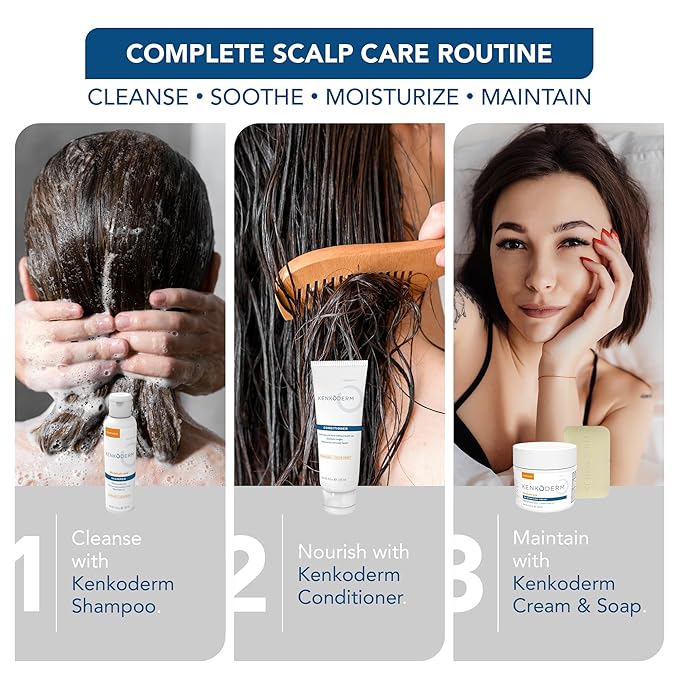 Kenkoderm Psoriasis Conditioner for Sensitive Hair & Skin with 3 Percent Salicylic Acid, Anti-Dandruff Deep Moisturizer for Itchy or Dry Scalp Relief, Color & Fragrance Free, 8-Ounce Tube