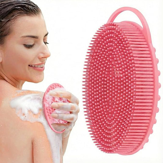 Silicone Body Scrubber, Exfoliating Loofah Alternative for Women Men, Soft Silicone Body Shower, 2 in 1 Bath and Shampoo Brush for Sensitive Skin, Back,Showering, Brush Exfoliator (Pink)