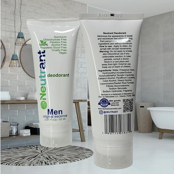 Natural crystal alum cream deodorant, free of aluminum, parabens, alcohol, and propylene glycol, for sensitive skin. for Men