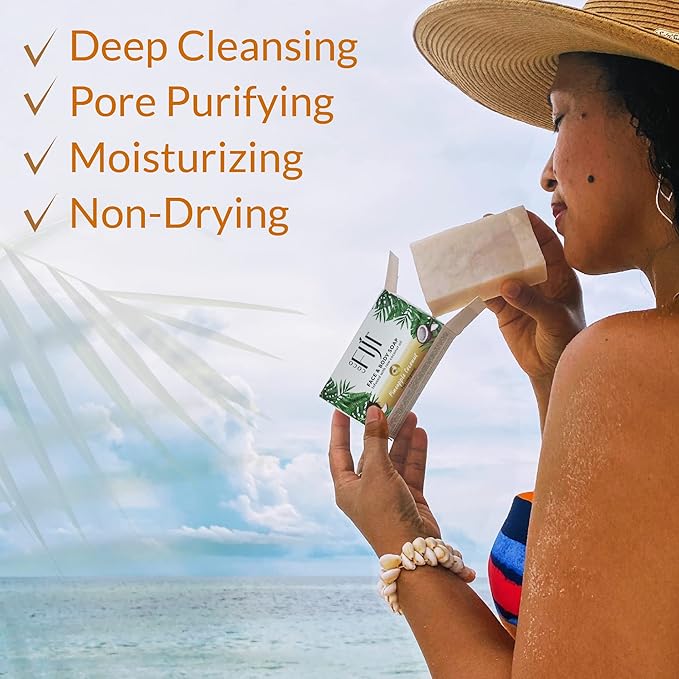 "Coco Fiji Soap Bar for Face and Body Infused With Organic Coconut Oil, Pineapple Coconut Essential Oil, Natural Soap for Moisturizing & Pore Purifying Skin, 7 oz, Pack Of 2 "