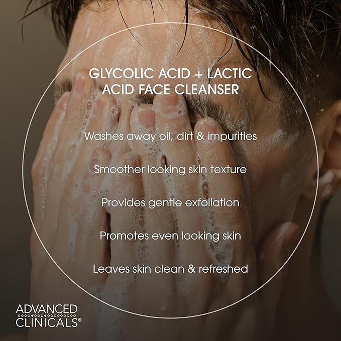 Advanced Clinicals Glycolic Acid Exfoliating Face Wash For Women & Men | Lactic Acid & Salicylic Acid Facial Cleanser | Glycerin Gel Gleanser Helps Gently Exfoliate & Cleanse Dirt & Oil, 11.75 Fl Oz