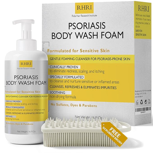 Psoriasis Body Wash Sensitive Skin | Psoriasis Treatment for Skin | Clinically Proven to Reduce Redness, Scaling & Itching | No Sulfates, Parabens | Free Scrubber Brush | 16 Fl.Oz