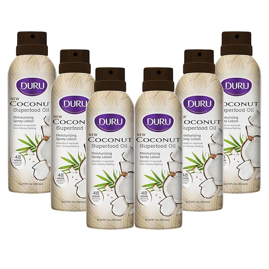 Duru Coconut Oil Moisturizing Spray Body Lotion Pack of 6 - Spray Moisturizer for Body Coconut Oil Lotion for Dry Skin Repair 48 Hour After Sun Moisturizer Coconut Oil Spray for Skin Body