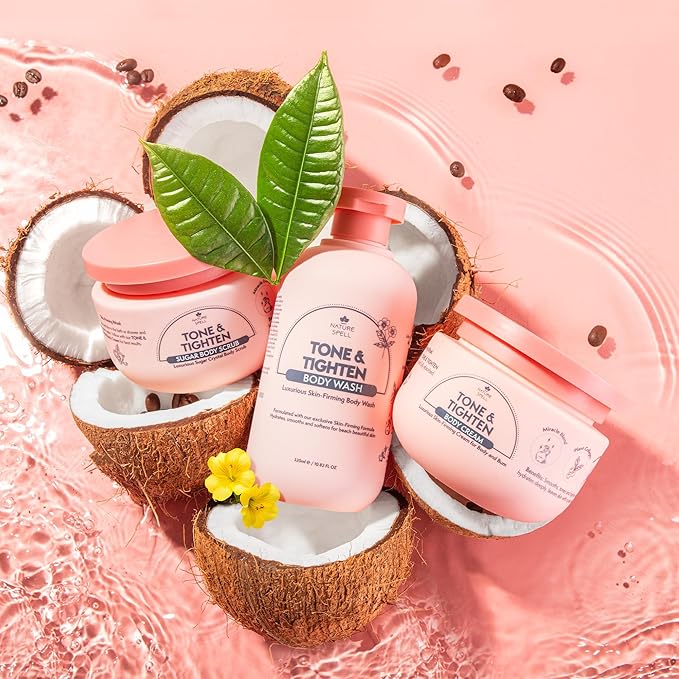 Nature Spell Firming & Toning Body Cream, with Hyaluronic Acid, Plant Collagen & Ginseng, Tightening Moisturizer for Skin Elasticity, For All Skin Types, Vegan, 8.45 fl oz