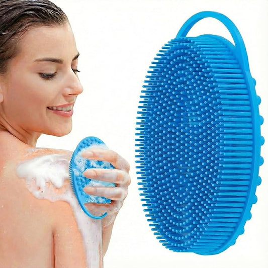 Silicone Body Scrubber, Exfoliating Loofah Alternative for Women Men, Soft Silicone Body Shower, 2 in 1 Bath and Shampoo Brush for Sensitive Skin, Back,Showering,Brush Exfoliator (Blue)