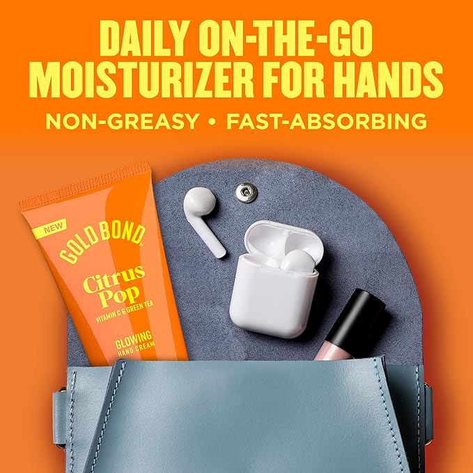 Gold Bond Citrus Pop Glowing Hand Cream, Everyday Hand Cream with Vitamin C to Help Visibly Brighten & Green Tea to Help Protect Skin from Environmental Stressors, Vibrant Citrus Pop Scent, 3 oz, 4 pk