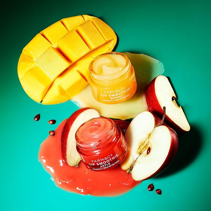 Farmacy Plump + Shine Lip Smoothie Duo - Peptide Lip Balm - Lip Moisturizer & Plumper with Vitamin C - Apple & Mango with High Gloss Finish