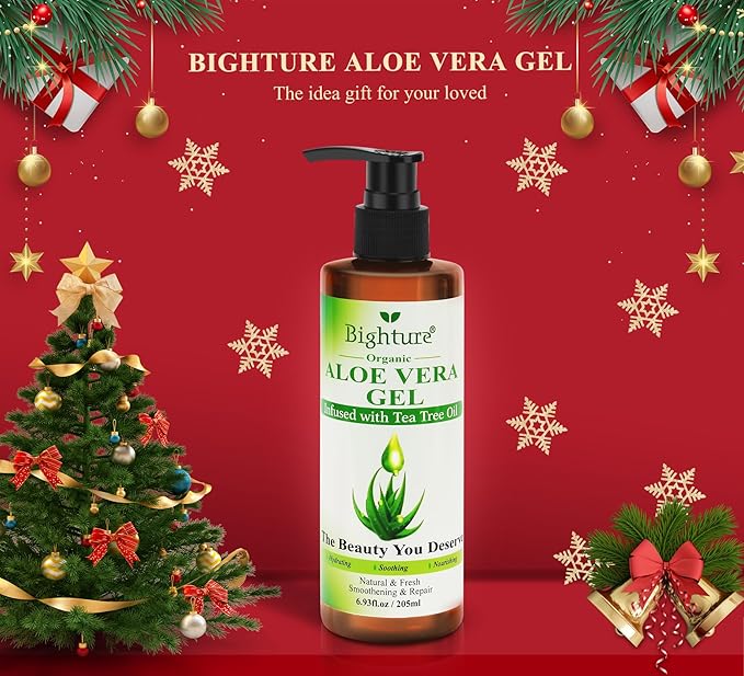 Aloe Vera Gel with Tea Tree Oil for Face & Body, Freshly-cut Aloe Vera Gel Ideal for Skin, Scalp, & Hair Hydration, Calming Moisturizer for Soothing After Sun Care Relief, 6.93 oz