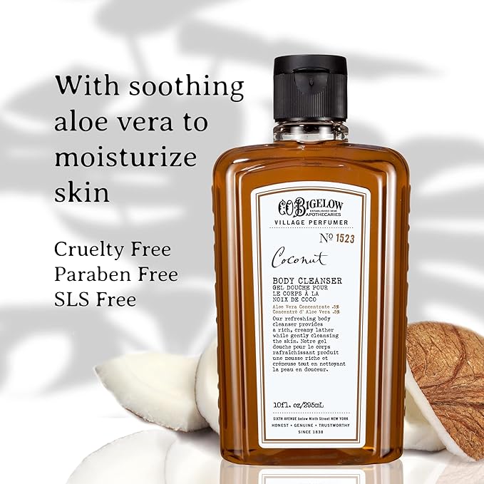 C.O. Bigelow Coconut Body Wash, Village Perfumer Moisturizing Body Wash with Aloe Vera, 10 Fl Oz