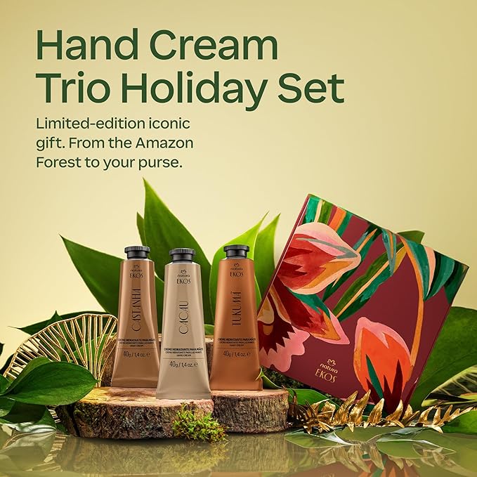 Natura - Brazilian Beauty Hand Cream Trio Holiday Gift Set – Travel Size, Brazil Nut, Tukumã & Cacau | 100% Vegan, Deep Nourishing Hand Creams Gift Box 1.4 oz (40g)