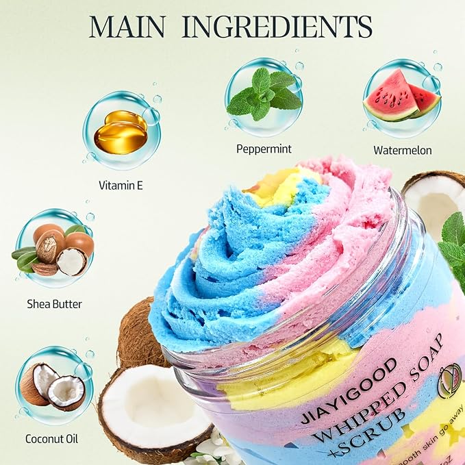 Cream Whipped Scrub Soap Bar - Exfoliating & Moisturizing Body Scrub with Whipped Cream Design, 4.6oz - Gently Exfoliates, Brightens & Deeply Cleanses for Soft, Smooth Skin