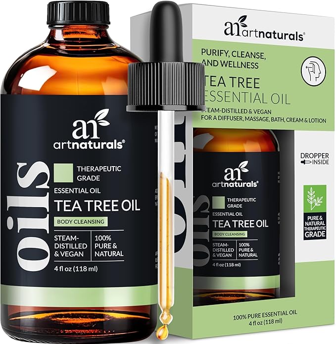 artnaturals Tea Tree Essential Oil (4.0 Fl Oz / 118ml)- 100% Pure Oils Premium Melaleuca Therapeutic Grade Best for Acne, Skin, Hair, Nails, Face and Body Wash Aromatherapy & Diffuser