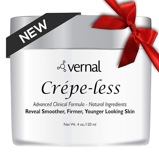 Vernal Crepe-less crepey skin firming cream to reduce crepey arms, neck & hands. Organic tightening cream to reduce thin wrinkled skin on arms, neck and body. Made in USA (4 Oz)