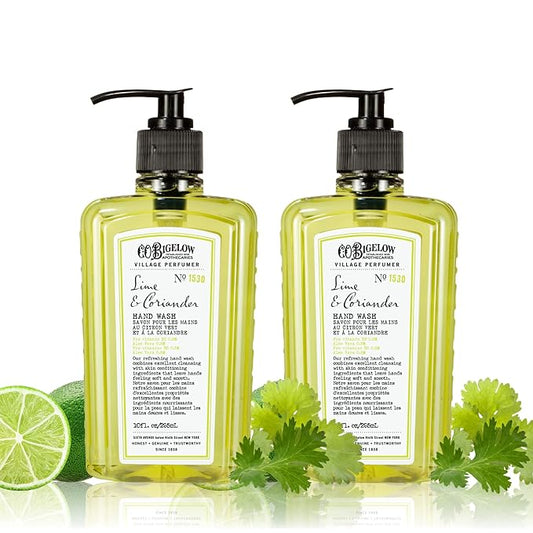 C.O. Bigelow Hand Wash, Lime Coriander Soap, No. 1530 - Village Perfumer Moisturizing Hand Wash for Bathroom & Kitchen with Aloe Vera, 10 fl oz, Pack of 2