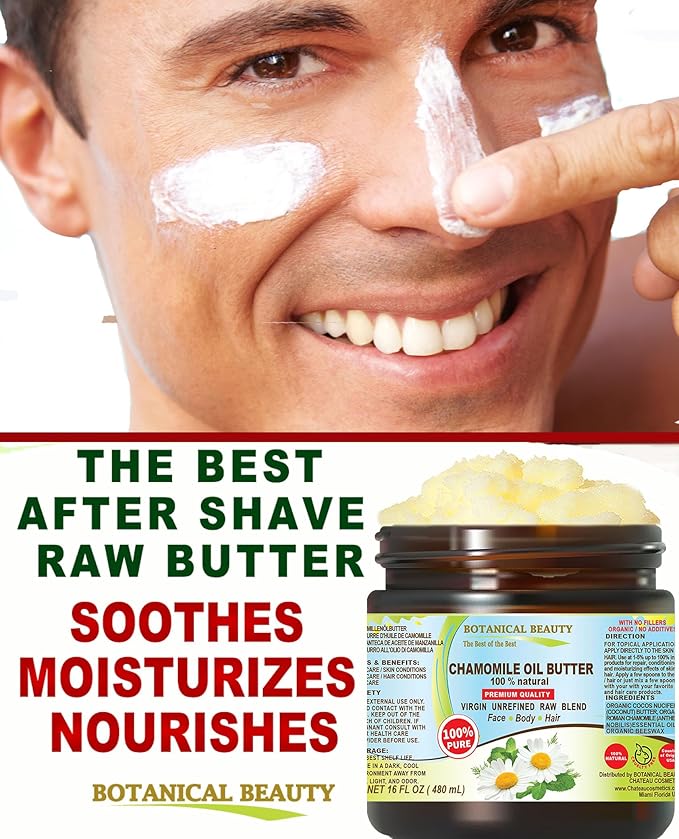 Botanical Beauty CHAMOMILE OIL BUTTER 100% Pure Natural Virgin Unrefined RAW for FACE, SKIN, BODY, DAMAGED HAIR, NAILS. Chamomile Roman Essential Oil and Coconut Oil (4 Fl Oz)