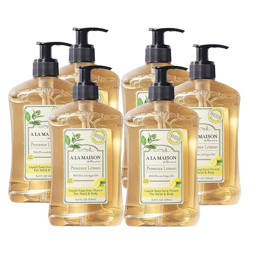 A LA MAISON Provence Lemon Liquid Hand Soap 16.9 Fl Oz - Natural Hand Wash Made with Essential Oils - Biodegradable, Plant-Based, Vegan, Cruelty-Free, Alcohol & Paraben Free (6 Pack)